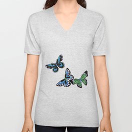 Vintage Watercolor Painting Of Japanese Butterfly  V Neck T Shirt