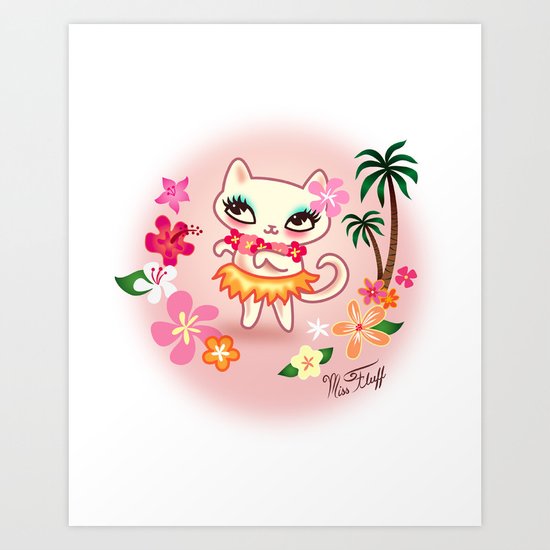 Hula Kitty - Kawaii Cat dancing the Hula Art Print