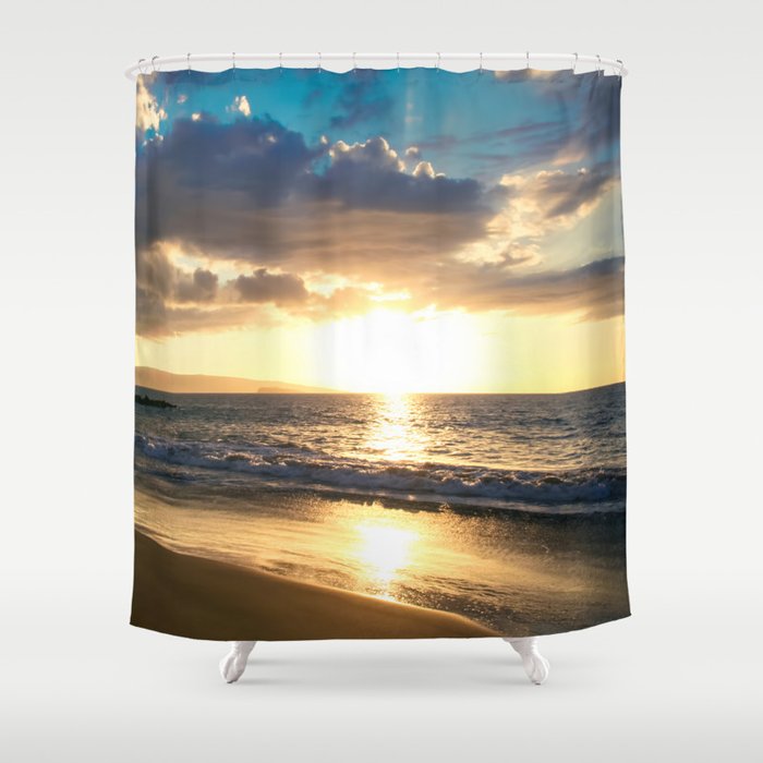 Poolenalena Beach Sunset Makena Maui Hawaii Shower Curtain