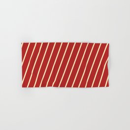 [ Thumbnail: Red & Beige Colored Stripes/Lines Pattern Hand & Bath Towel ]