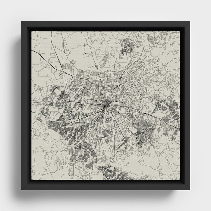 Zimbabwe, Harare Map - Black and White Framed Canvas