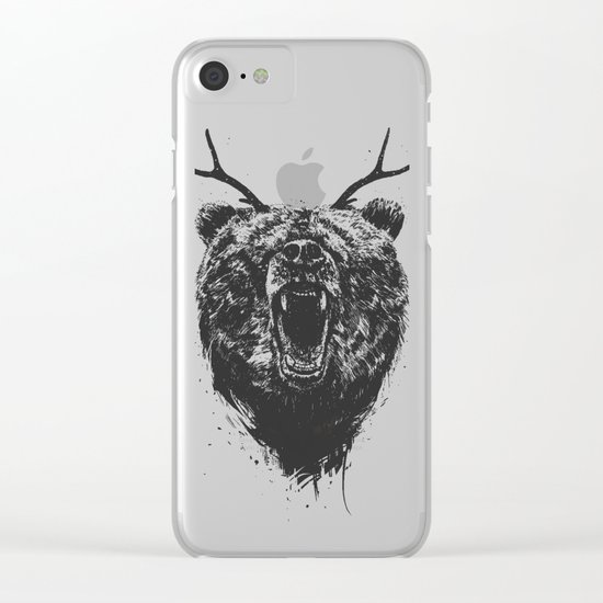 Angry bear with antlers Clear iPhone Case