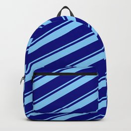 [ Thumbnail: Light Sky Blue & Blue Colored Lined Pattern Backpack ]