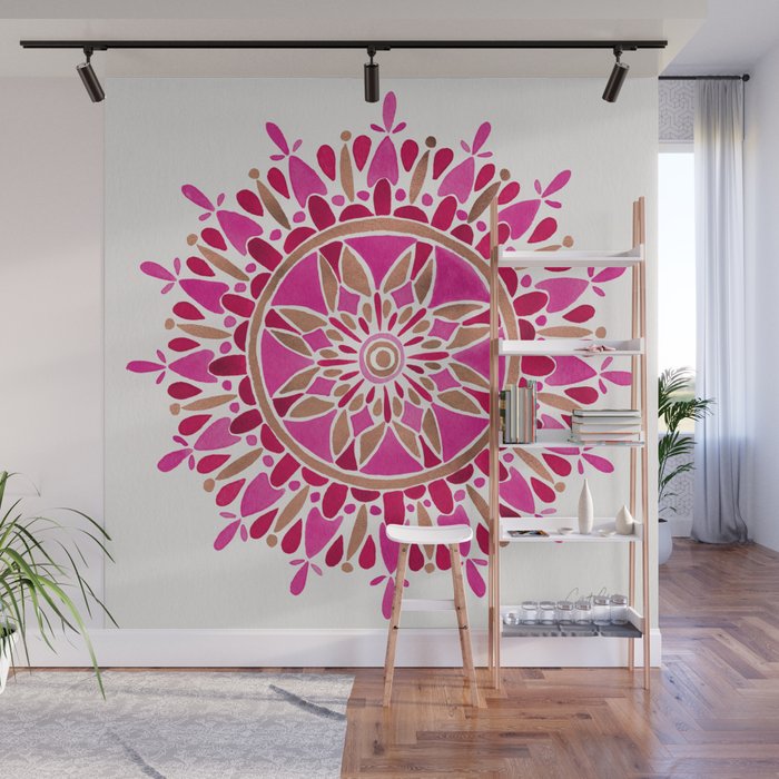 Mandala Pink Rose Gold Wall Mural By Catcoq Society6 Printable art, downloadable prints, set of 3 prints, wall decor, scandinavian, blush pink, copper, rose gold, poster, wall art, trending now. society6