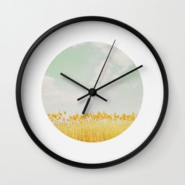 CIRCULAR SERIES Landscape Reeds Wall Clock | Landscape, Beautiful, Sky, Photocollage, Mint, Clouds, Yellow, Double Exposure, Reeds, Vintage 