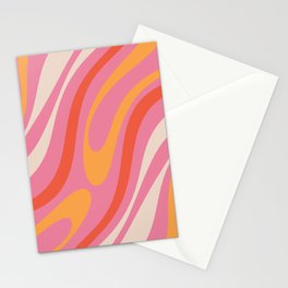 Wavy Loops Abstract Pattern Retro Pink and Orange Stationery Card