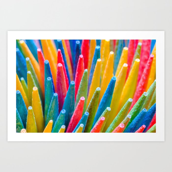 Colorful Macro Wooden Toothpicks Abstract Photography Art Print