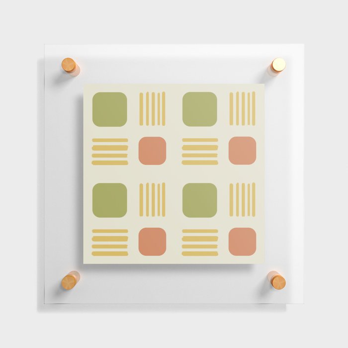 Mid-Century Modern Squares Lines Green Orange Floating Acrylic Print