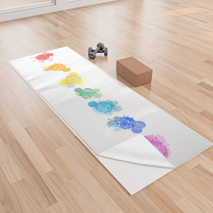 Meditation aura and the seven chakras symbols icons watercolor doodle	 Yoga Towel
