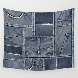 Blue Jeans Denim Patchwork Pattern Wall Tapestry
