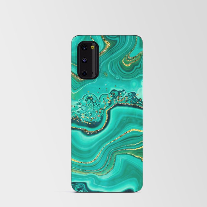 Emerald Green + Gold Abstract Geode Ripples Android Card Case