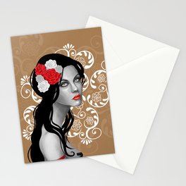 Goth Girl with Flowers in her Hair Stationery Cards