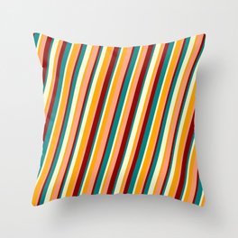 [ Thumbnail: Colorful Orange, Light Salmon, Dark Red, Teal & Light Yellow Colored Lines Pattern Throw Pillow ]