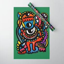 Graffiti Cool Creatures on Green Background by Emmanuel Signorino Wrapping Paper