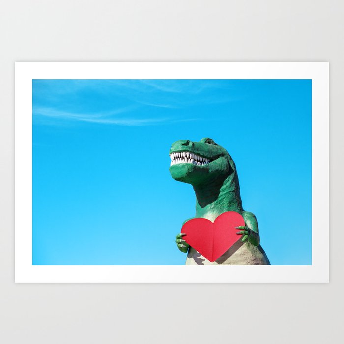 Tyrannosaurus Rex with Red Paper Heart Art Print