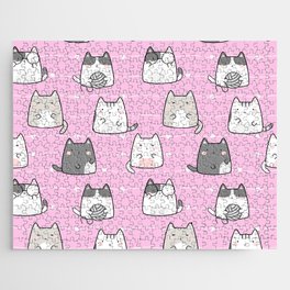 Kawaii Cute Cats Valentine's Day Pattern Jigsaw Puzzle