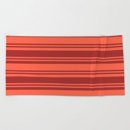 [ Thumbnail: Red and Brown Colored Striped Pattern Beach Towel ]