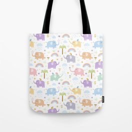 Summer blue gray violet mint green hand painted tropical elephants Tote Bag