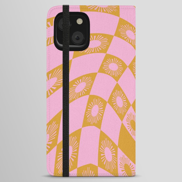 Abstract Sun Checker Pattern 1 in Gold Pink iPhone Wallet Case