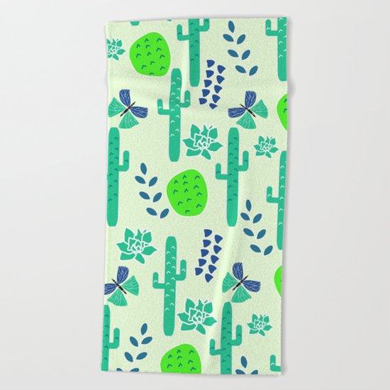 Cacti and butterflies Beach Towel