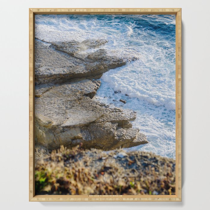 Serene Waves of the Atlantic Ocean at the Coast of Cabo Espichel, Portugal. Natural Colors.  Serving Tray