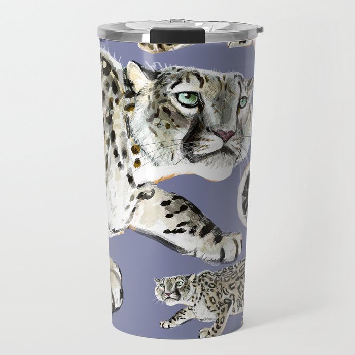 Snow leopard in purple Travel Mug