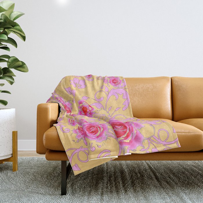 PINK-RED ROSE ABSTRACT FLORAL GARDEN ART Throw Blanket