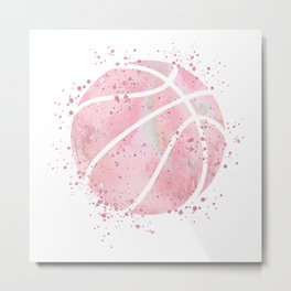 Basketball Pink Watercolor Sports Artwork Metal Print