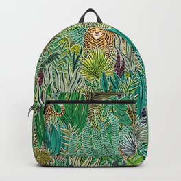 Jungle Tigers by Veronique de Jong Backpack | Pattern, Plants, Digital, Drawing, Animal, Figurative, Acrylic, Nature, Jungle, Illustration 
