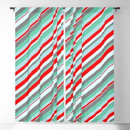 [ Thumbnail: Eyecatching Aquamarine, Powder Blue, Red, Light Cyan, and Gray Colored Lines Pattern Blackout Curtain ]