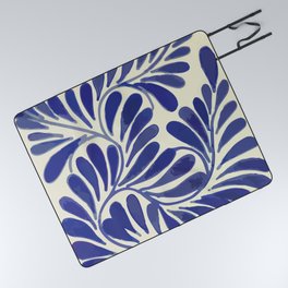 Leaves branch cobalt blue talavera tile clay interior design azulejo Picnic Blanket