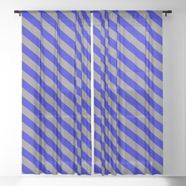 [ Thumbnail: Blue and Grey Colored Striped Pattern Sheer Curtain ]
