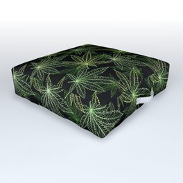Cannabis Leaf (Black Glow) - Camo Outdoor Floor Cushion | Green, 420, Indica, Leaves, Black, Cannabis, Linework, Dotwork, Illustration, Graphicdesign 
