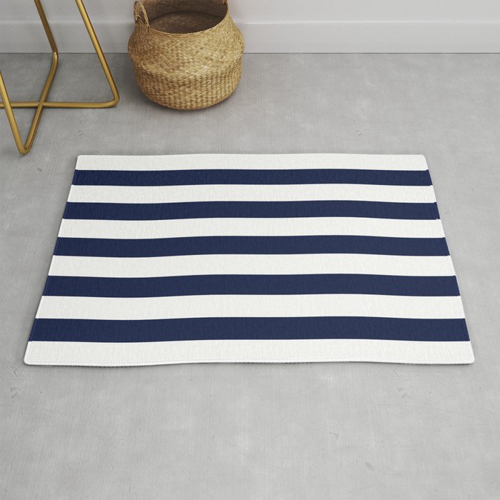 Nautical Navy Blue and White Stripes Rug by ...