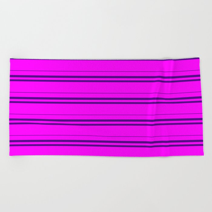 Fuchsia and Indigo Colored Lined/Striped Pattern Beach Towel