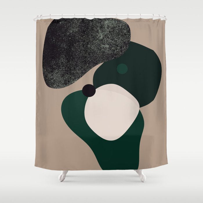 Abstract Clay Shapes Green Black Beige 23, Minimal and Simple Shower Curtain