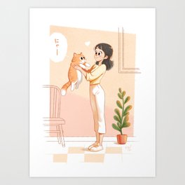 The cat and the girl Art Print