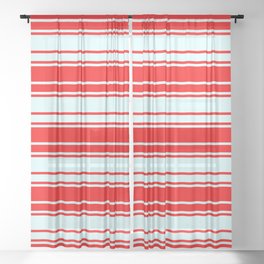 [ Thumbnail: Light Cyan & Red Colored Pattern of Stripes Sheer Curtain ]