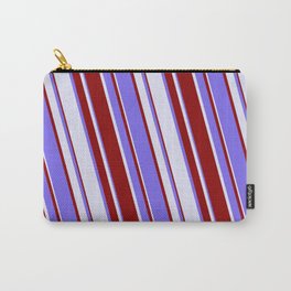 [ Thumbnail: Medium Slate Blue, Lavender & Dark Red Colored Stripes/Lines Pattern Carry-All Pouch ]