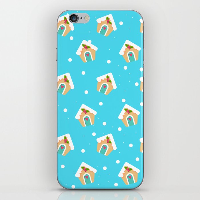 Christmas Pattern Turquoise House Biscuit iPhone Skin