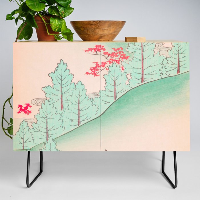 Trees Mountain Landscape Vintage Japanese Credenza