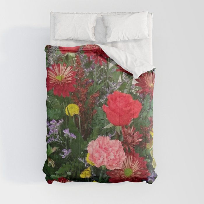 Vivid Bouquet Floral Arrangement Brightly Colored Comforter