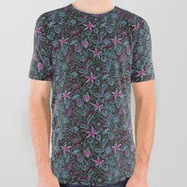 Boho Aesthetic Flowers In Aqua And Pink Abstract Vintage Floral Pattern  All Over Graphic Tee