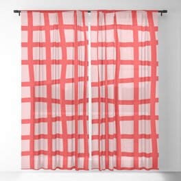 Abstract Plaid red Sheer Curtain
