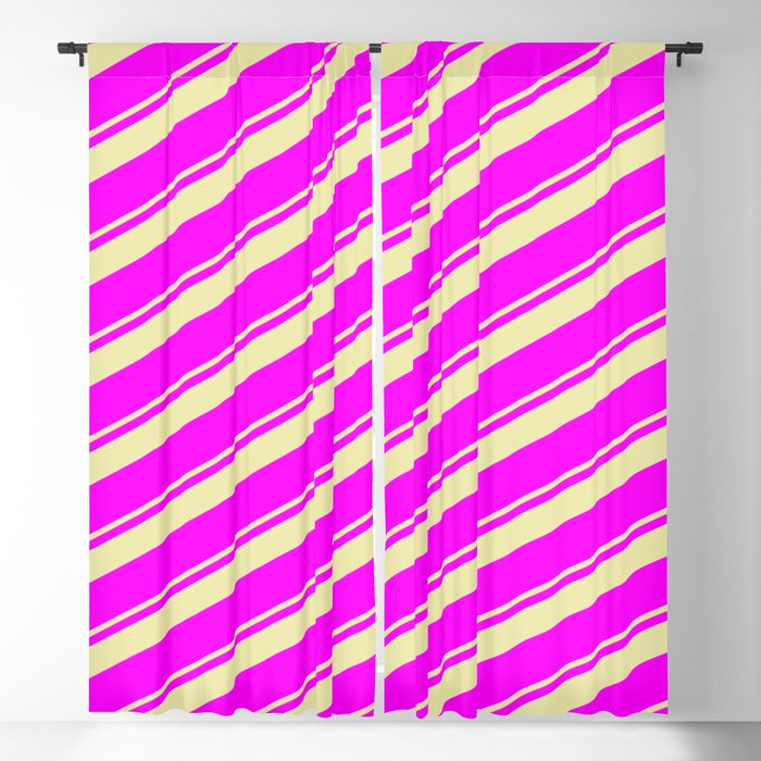 Pale Goldenrod & Fuchsia Colored Stripes/Lines Pattern Blackout Curtain