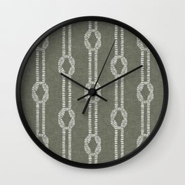nautical square knots - olive green Wall Clock