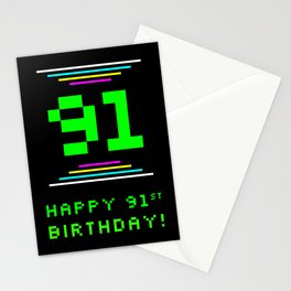 [ Thumbnail: 91st Birthday - Nerdy Geeky Pixelated 8-Bit Computing Graphics Inspired Look Stationery Cards ]