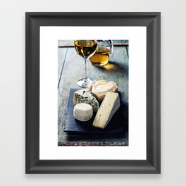 Various types of cheese and white wine Framed Art Print