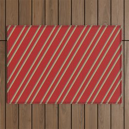[ Thumbnail: Red, Gray, and Dark Khaki Colored Striped Pattern Outdoor Rug ]
