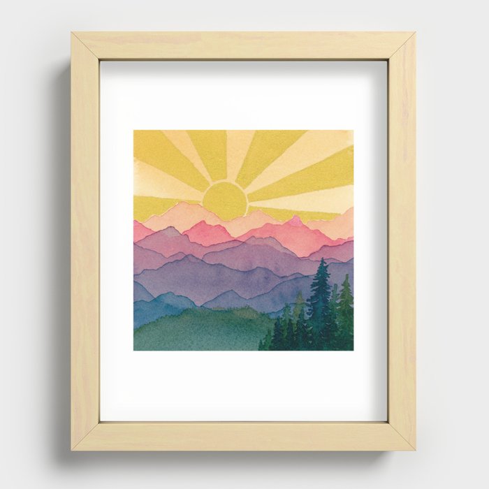 Sunrays over Rainbow Mountains Recessed Framed Print